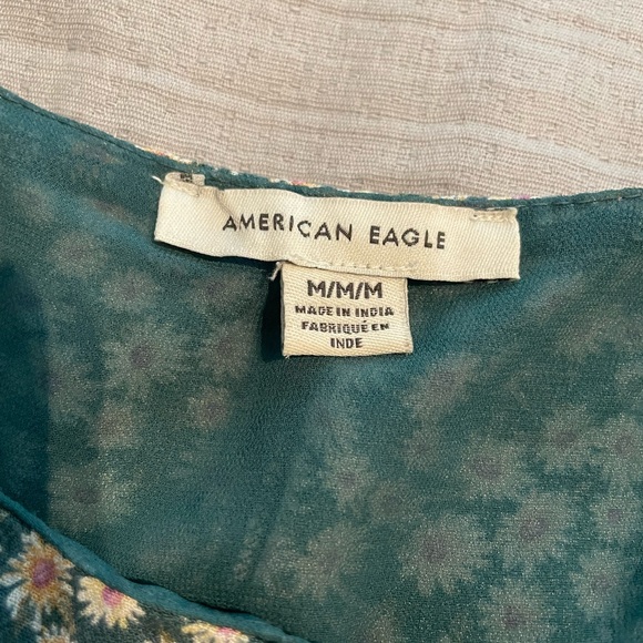 American Eagle Puff Sleeve Babydoll Dress | Green | M - Picture 3 of 7